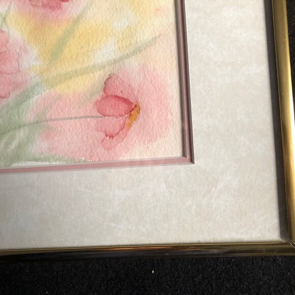 Joanne Harris water color painting pink flowers Nieleen metal frame wall decor - Picture 6 of 7